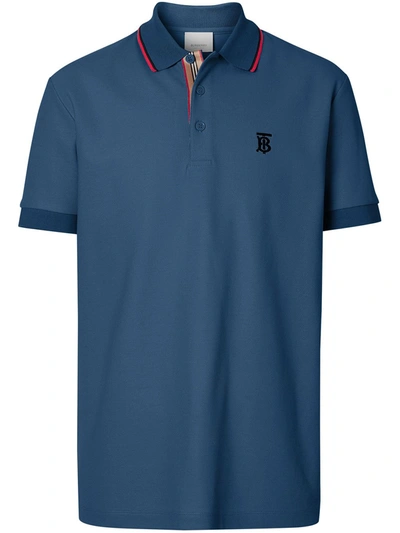 Burberry Walton Tb Embroidered Short Sleeve Stretch Cotton Pique Polo In Dark Cerulean Blue