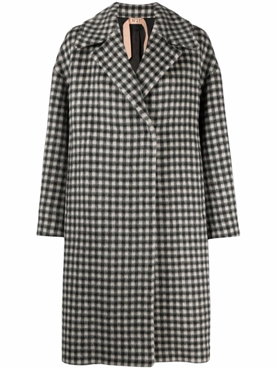 N°21 Check-pattern Drop-shoulder Coat In White,black