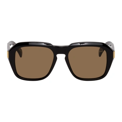 Dunhill Black Shiny Square Sunglasses In 001 Black Black Brown