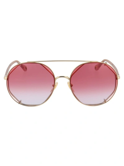 Chloé Ch0041s Round-frame Metal Sunglasses In Red Gradient