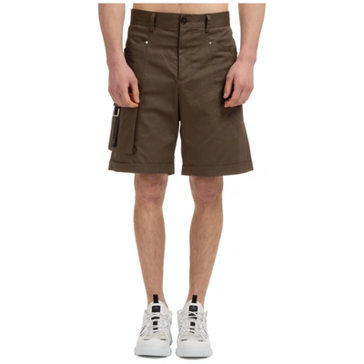 Les Hommes Light Weight Cotton Short Cargo Pants In Olive