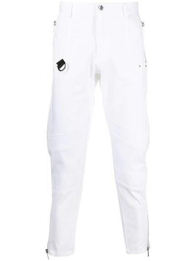 Les Hommes Cotton Twill Slim Fit Cargo Pants W/multi Zip In White