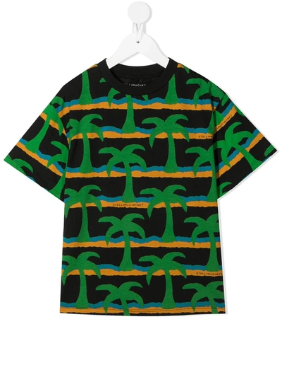 Stella Mccartney Kids' Palm Tree-print Oversized T-shirt In Black