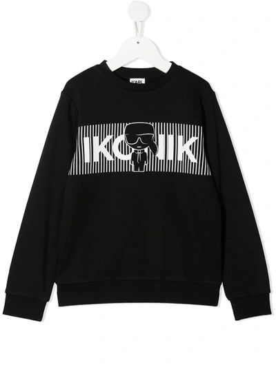Karl Lagerfeld Kids' Printed Cotton Blend Sweatshirt In Black