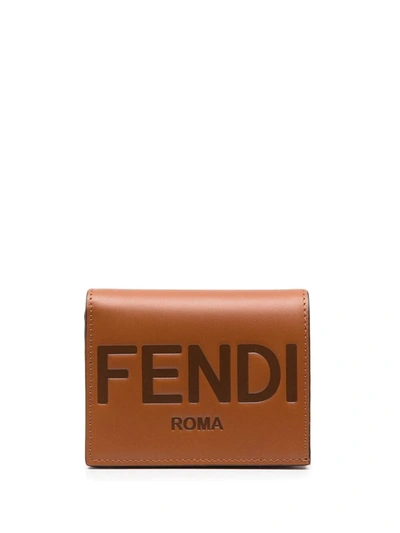 Fendi Logo-embossed Leather Wallet In Brown