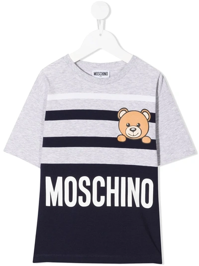 Moschino Teen Logo Striped T-shirt In Grey
