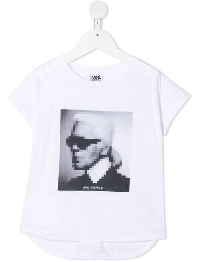 Karl Lagerfeld Kids' Karl Pixel Print Cotton Jersey T-shirt In White