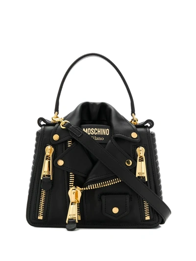 Moschino Black Biker Jacket Shoulder Bag In Black/gold