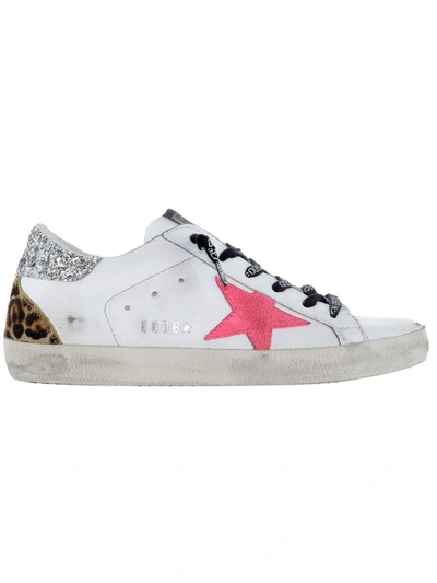 Golden Goose White Superstar Trainers With Ponyskin And Glitters Detail