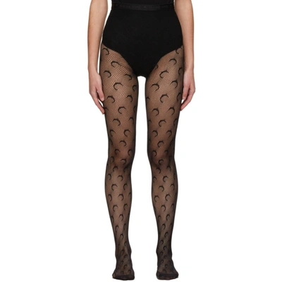 Marine Serre Womens Black Jacquard Moon-print Fishnet High-rise Stretch-mesh Tights L In Grey