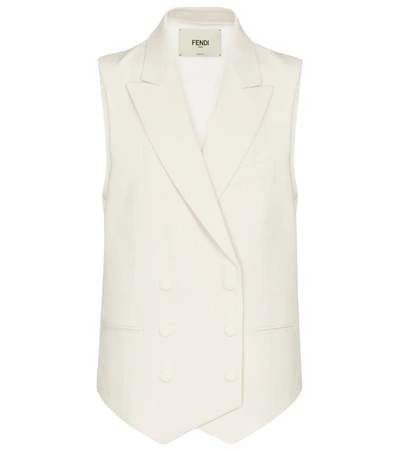 Fendi Double-breasted Linen And Silk-satin Vest In White