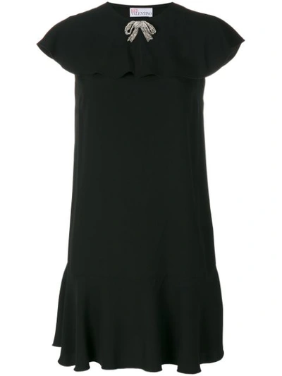 Red Valentino Bow-embellished Ruffled Crepe Dress In Black