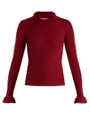 Red Valentino Ruffled-cuff Cashmere And Silk-blend Top In Burgundy