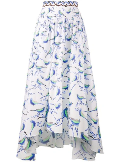 Peter Pilotto Tiered Ruffled Printed Cloqué Maxi Skirt In White