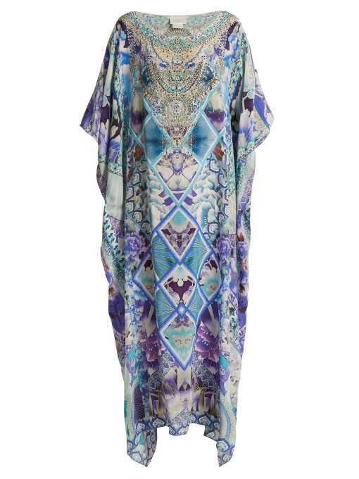 Camilla The Blue Market-print Round Neck Kaftan In Blue Multi | ModeSens