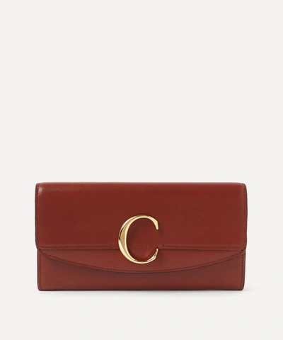 Chloé Chloe C Long Leather Wallet In Sepia Brown