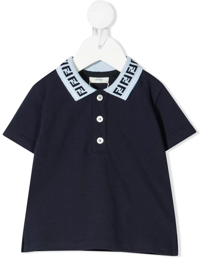 Fendi Babies' Logo Collar Polo Shirt In 蓝色