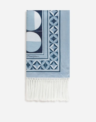 Dolce & Gabbana Majolica Print Beach Towel In Light Blue