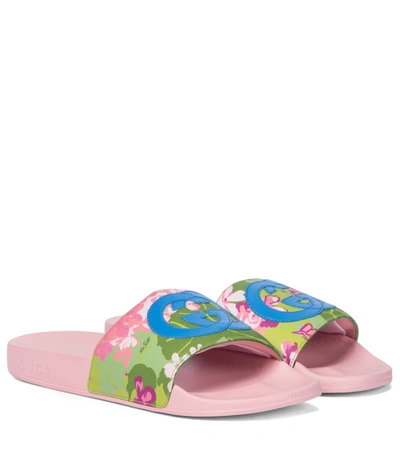 Gucci X Ken Scott Pursuit Floral Print Slide Sandal In Green Lilac