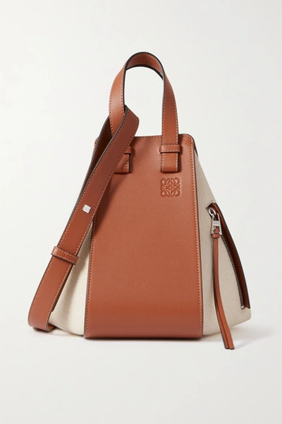 Loewe Hammock Small Paneled Leather And Canvas Tote In Tan