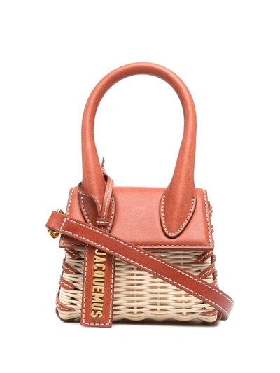 Jacquemus Le Chiquito Wicker & Leather Top-handle Bag In Red