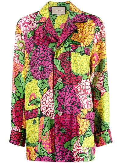 Gucci X Ken Scott Floral-print Silk-twill Pyjamas In Fuchsia