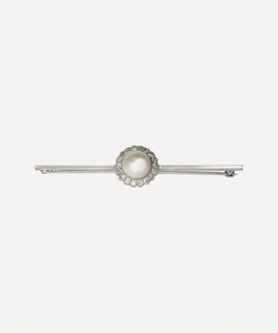Kojis Platinum-plated Gold 1910s Antique Pearl And Diamond Brooch In Silver