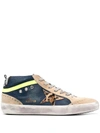 Golden Goose Mid Star Genuine Calf Hair Sneaker In Blue