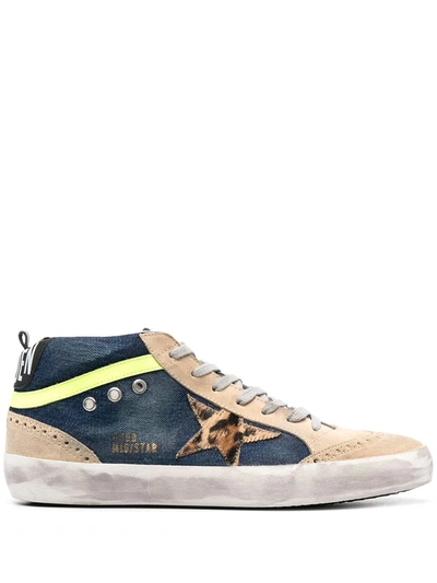 Golden Goose Mid Star Genuine Calf Hair Sneaker In Blue