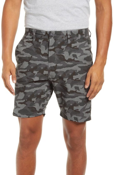 Vintage Print Hybrid Flat Front Shorts In Grey Camo