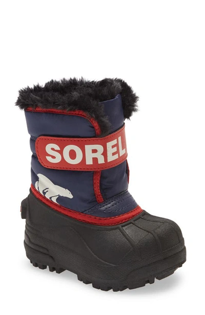 Sorel Kids' Snow Commander Insulated Waterproof Boot In Nocturnal/sail Red