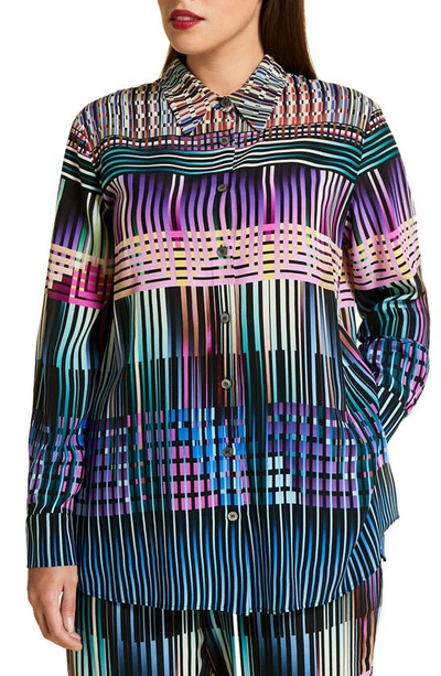 Marina Rinaldi Balzac Geo Print Silk Crepe De Chine Button-up Shirt In Violazaffiro