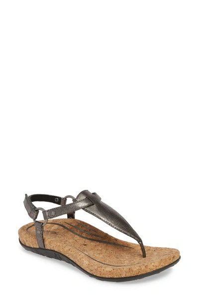 Aetrex Emilia Sandal In Pewter Faux Leather