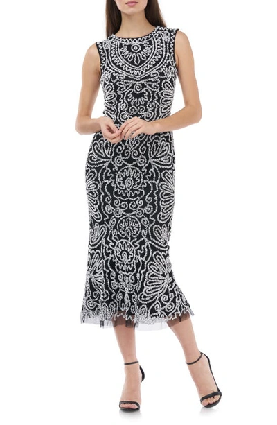 Js Collections Beaded Midi Cocktail Dress In Black White