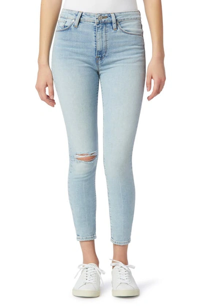 Hudson Barbara Distressed Super Skinny Cropped Jeans In Baby Face