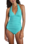 La Blanca Island Goddess Halter Tankini Top In Aquamarine