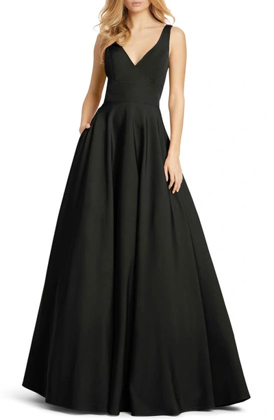 Ieena For Mac Duggal V-neck Empire Ball Gown In Black