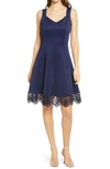 Donna Ricco Lace Trim Sweetheart Neck Fit & Flare Dress In Spring Navy