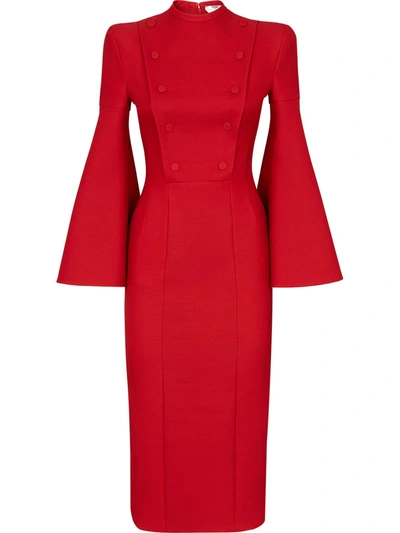 Fendi Button-embellished Wool-blend Crepe Midi Dress In Rouge