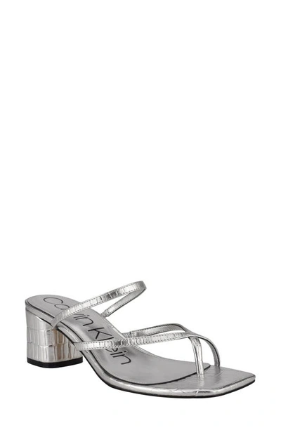 Calvin Klein Women's Becca Slip-on Strappy Dress Sandals Women's Shoes In Silver-tone Croc