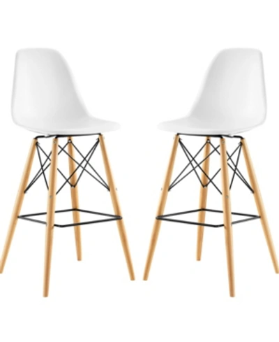 Modway Pyramid Dining Side Bar Stool Set Of 2 In White