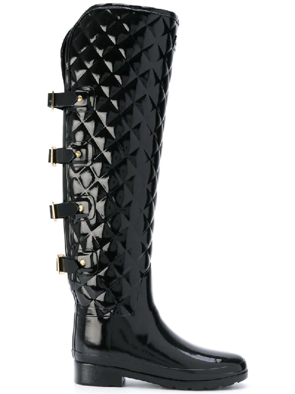 Hunter Refined Gloss Quilted Over The Knee Rain Boot In Black | ModeSens