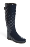 Hunter Original Refined High Gloss Quilted Rain Boot In Navy