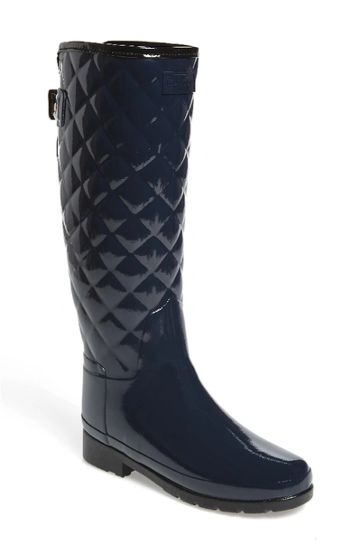 Hunter Original Refined High Gloss Quilted Rain Boot In Navy