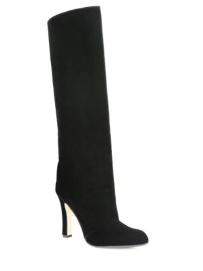 Manolo Blahnik Khomo 105 Tall Velvet Boots In Black