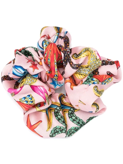 Versace Twill Tresor De La Mer Print Scrunchie In Pinkmulticolor