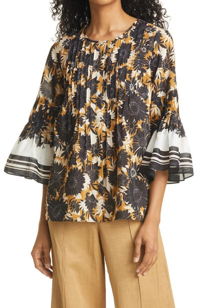 Kobi Halperin Gianna Floral Flare-sleeve Blouse In Caramel Multi