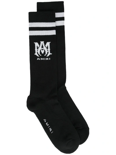 Amiri Men's Ribbed Logo Athletic Socks In Black