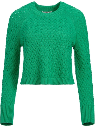 Alice And Olivia Leta Chunky Knit Crop Cotton & Wool Blend Sweater In Green