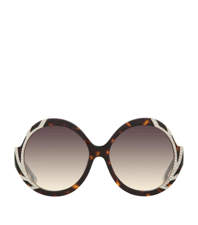 Alice And Olivia Stacey Round Embellished Sunglasses In Brown